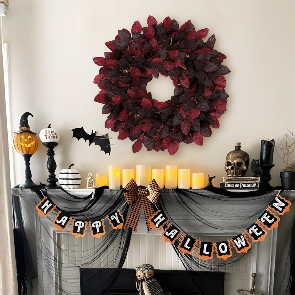 Artificial Fall Leaf Wreath for Front Door – 24" Autumn Wreath with Life...