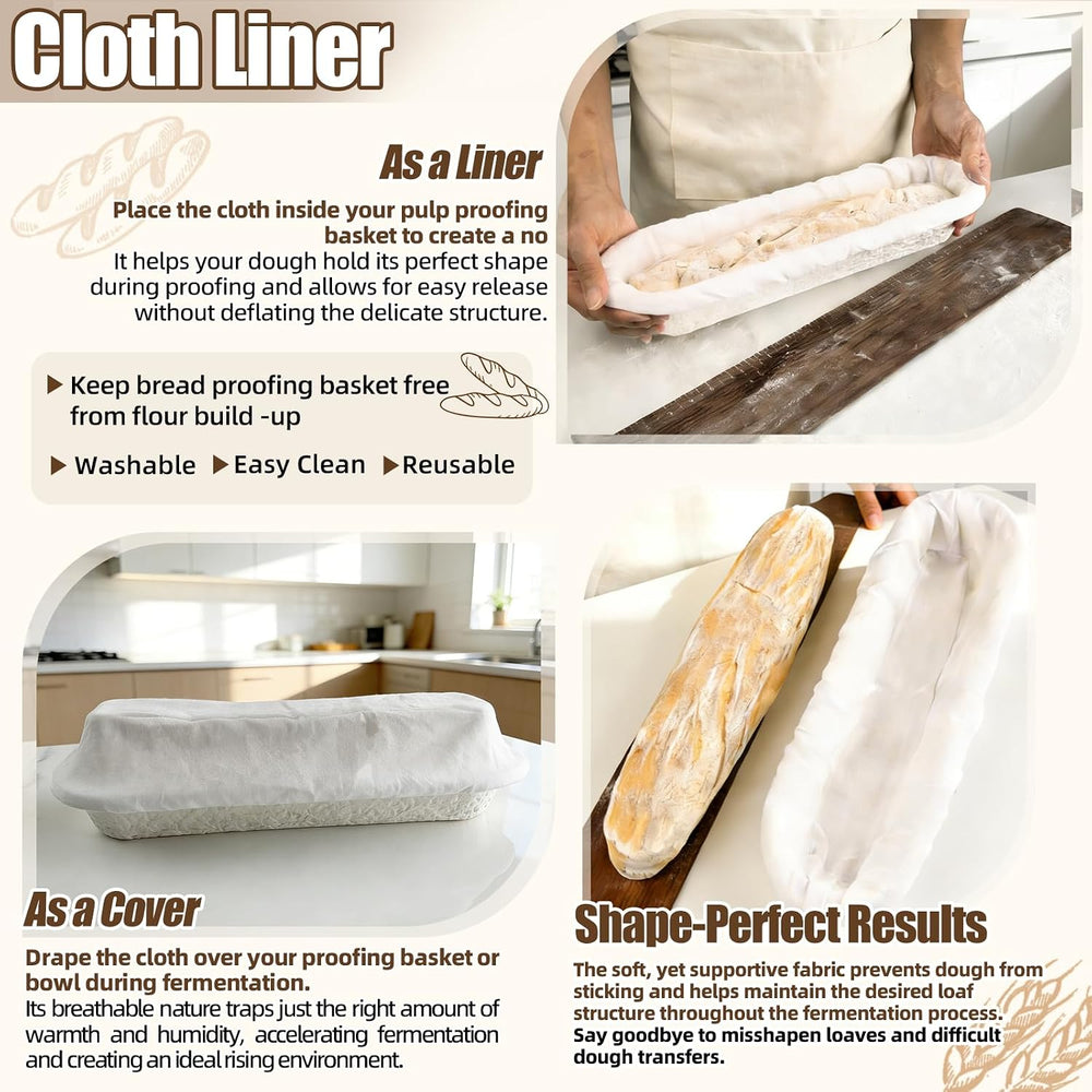 6-Pack 15 Inch Long Baguettes Proofing Basket Sourdough Banneton with Liner