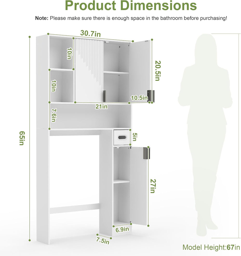 GOODONE White Over The Toilet Storage Cabinet - with 3 Doors and Toilet Paper...