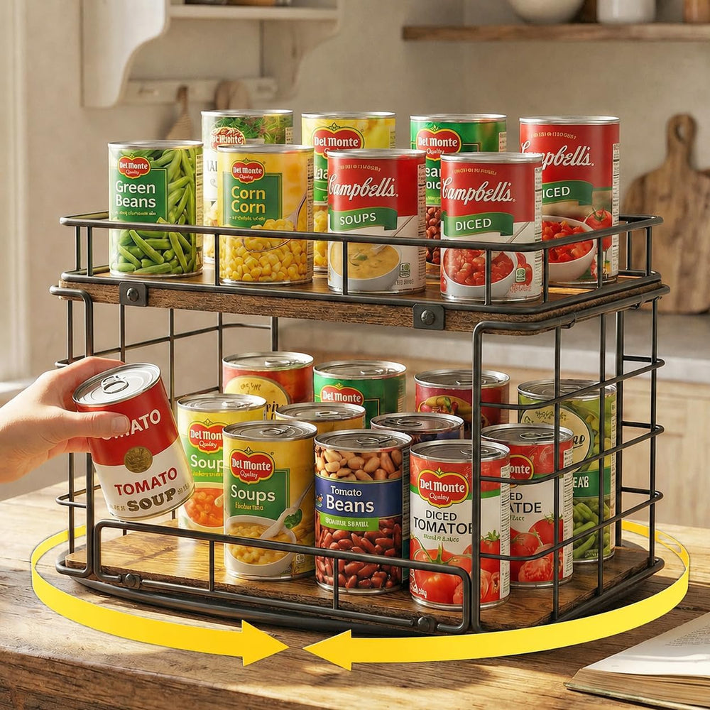 360° Rotating Lazy Susan Can Organizer for Pantry, Holds 26 Cans, Black