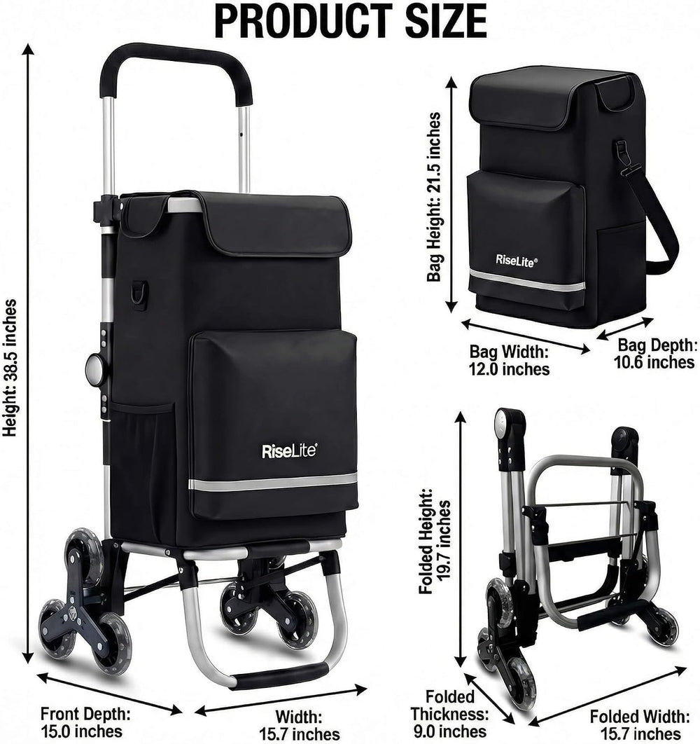 Stair Climbing Cart, Foldable Grocery Cart with 55L Cooler Pocket, 110 Lbs