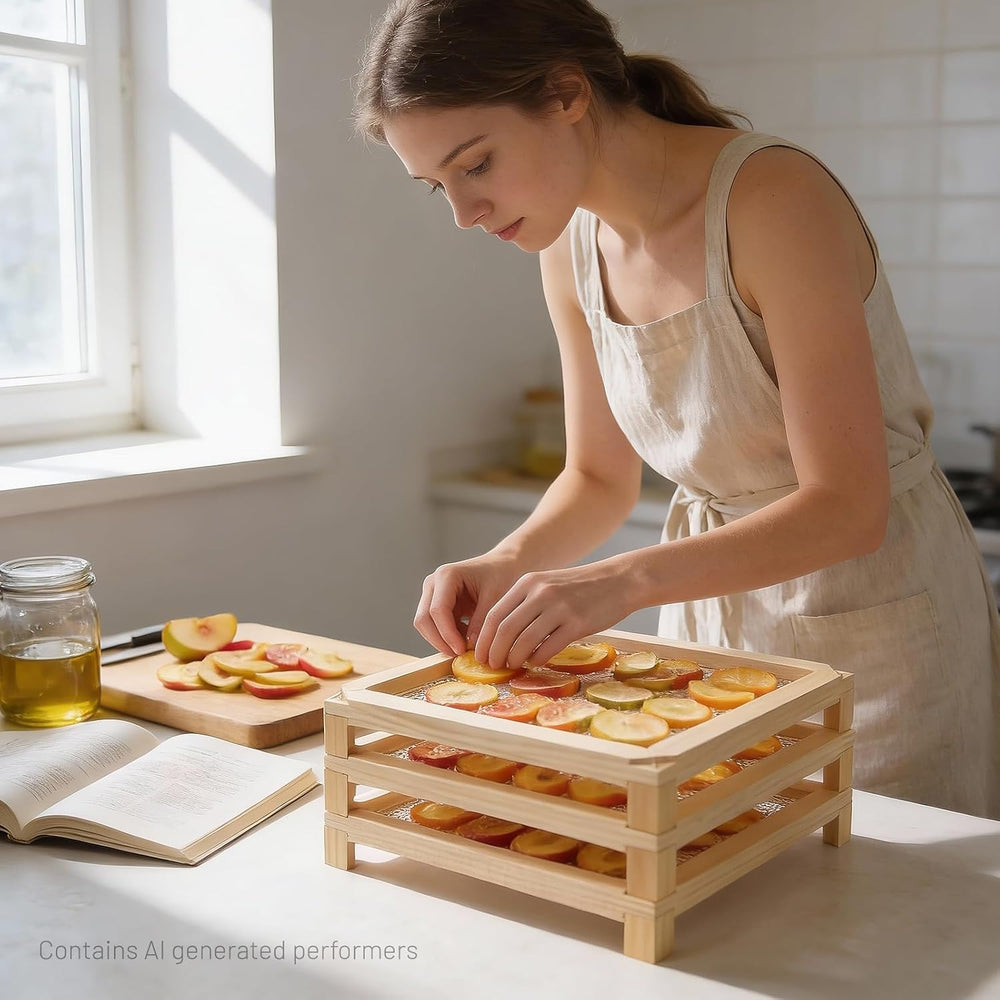 11.8in Square Wooden Herb Drying Rack, Stackable Mesh Countertop Dryer