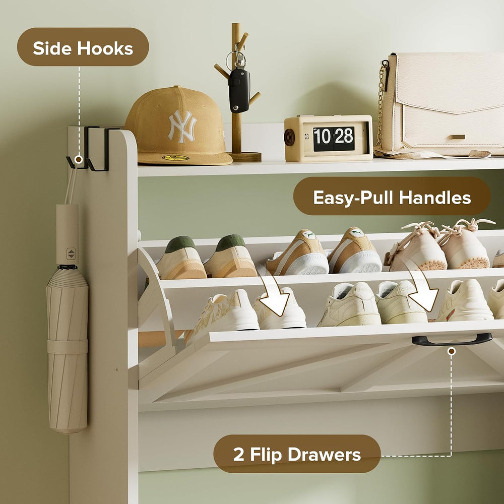 Urban Deco Shoe Storage Cabinet for Entryway, 2 Flip Drawers Shoe Organizer, ...