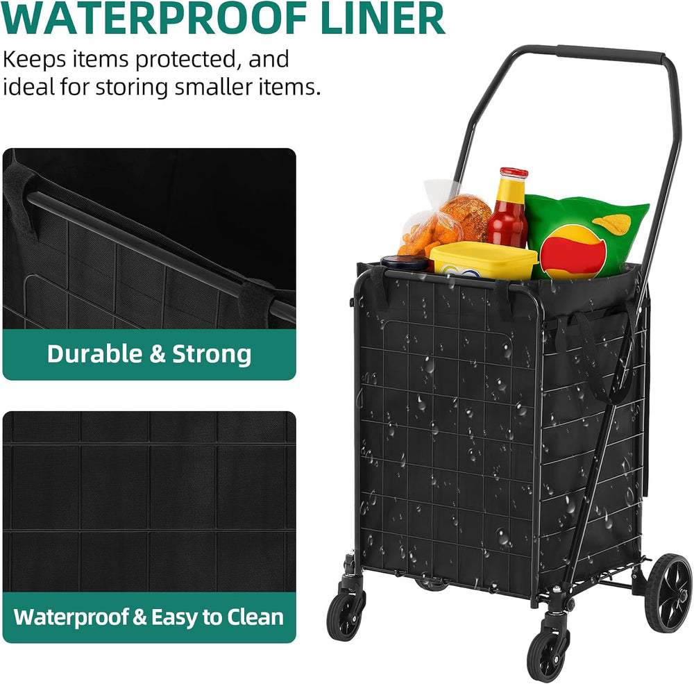 YITAHOME Folding Shopping Cart with Liner, Foldable Grocery Cart
