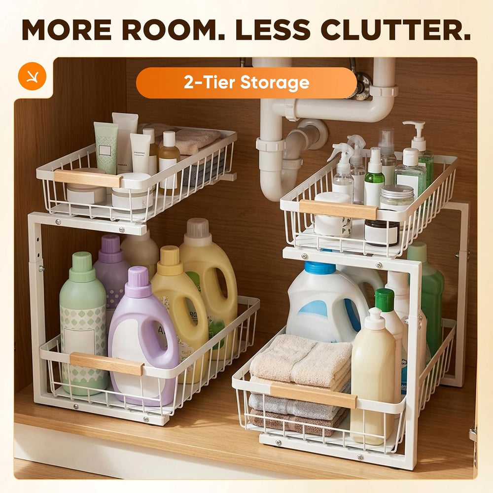 Sakerplus 2 Tier Under Sink Organizer, 2 Pack