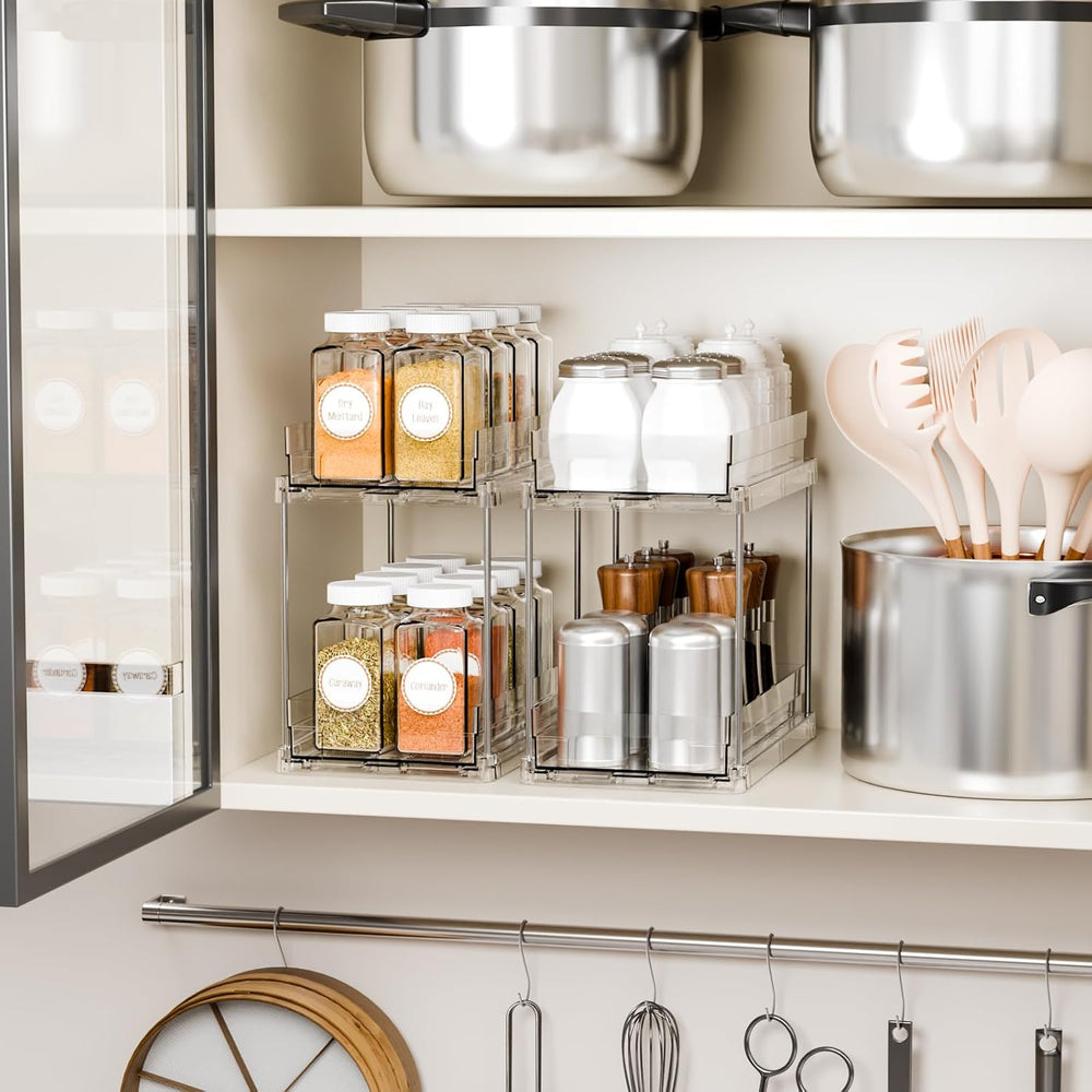 Yieach 4 Pack 2 Tier Vertical Spice Rack Pull Out,10.4'' Deep Narrow ...