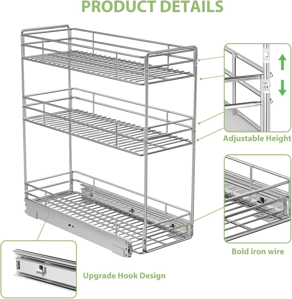 Pull Out Spice Rack Cabinet Organizer 5½" W x 20½" D, 3 Tier Heavy ...