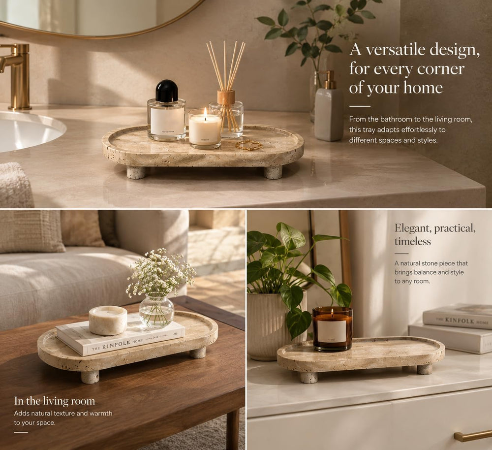 Natural Travertine Tray, Decorative Trays for Bathroom Counter, 11.81 x 5.91 ...