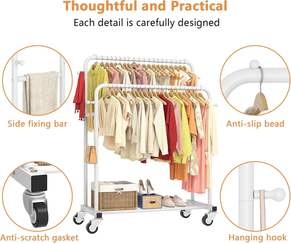 Laiensia Double Rods Garment Rack with Wheels, Clothing Rack for Hanging Clot...