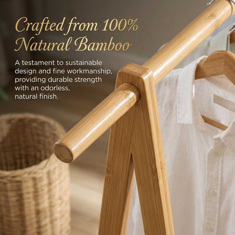 Finnhomy Bamboo Clothes Rack Portable Extra Large Garment Rack 2-Tire Storage...