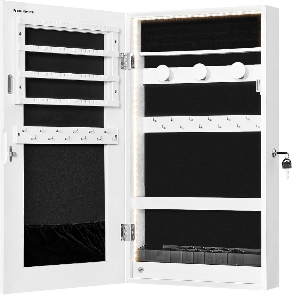 SONGMICS Lockable Jewelry Cabinet Armoire with Mirror, Wall-Mounted
