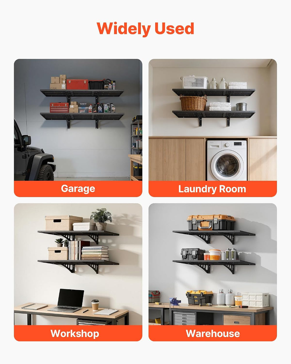 VEVOR 2-Tier Heavy Duty Wall Garage Shelving, 1.64 x 4 ft Steel Wall Mounted ...