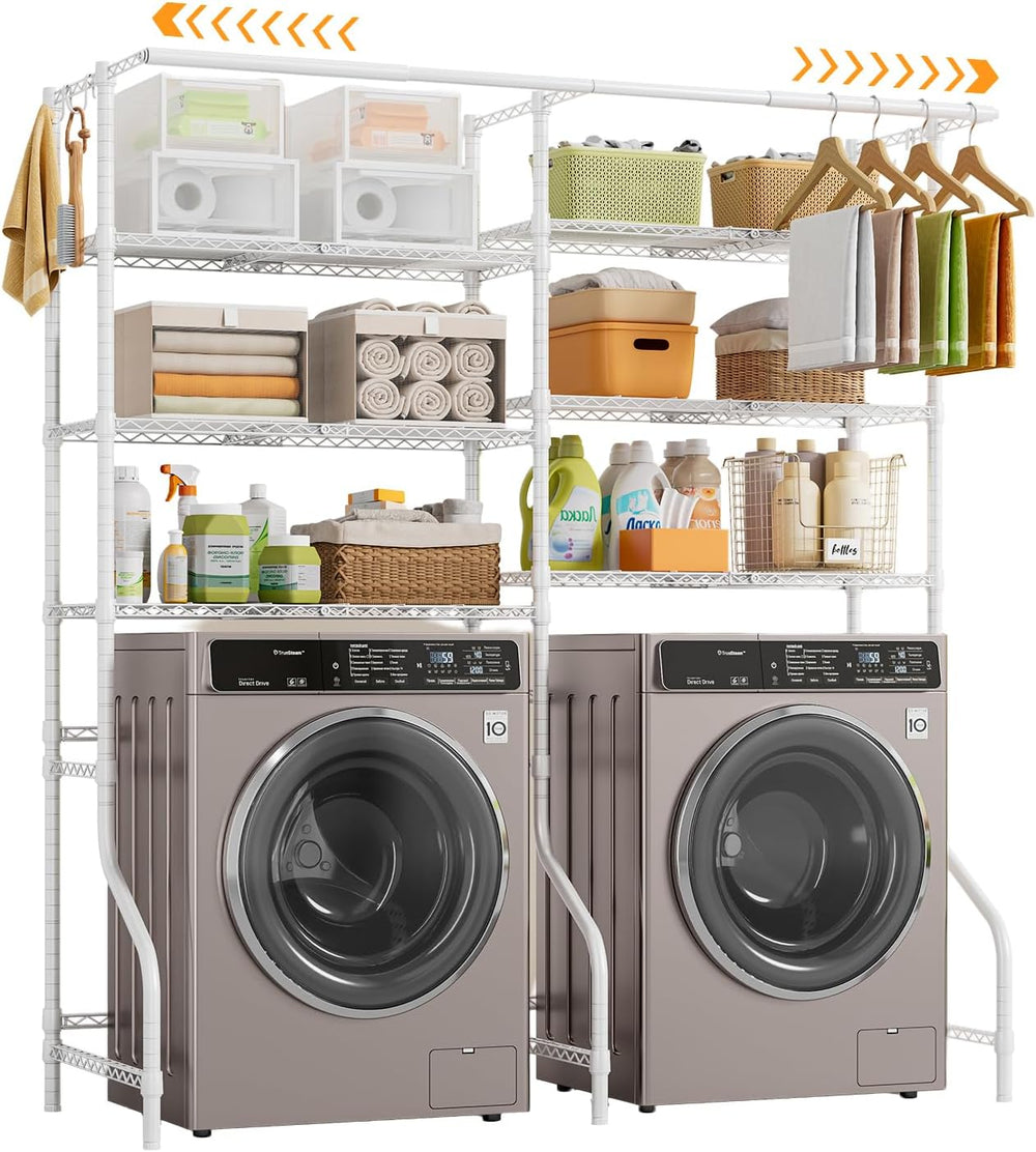 6 Tiers Expandable Over Washer and Dryer Shelves, White