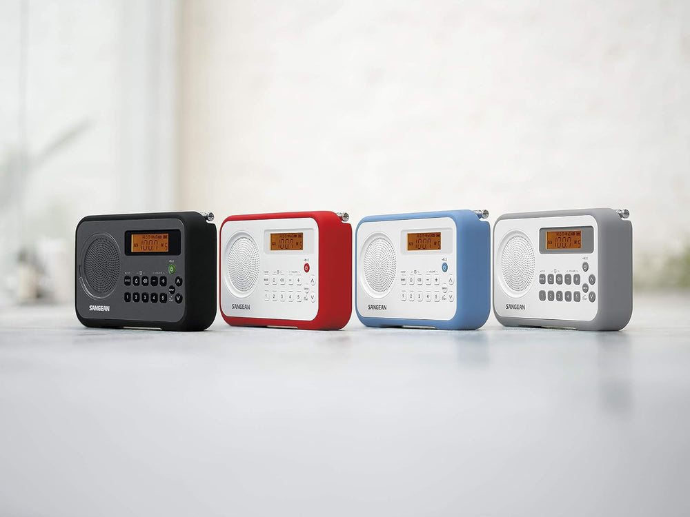 Sangean PR-D18RD AM/FM/Portable Digital Radio with Protective Bumper (White/Red)