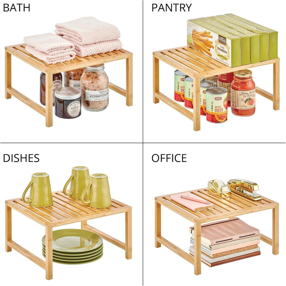 mDesign Wooden Stackable Storage Shelf - Food and Kitchen Organizer for Cabin...