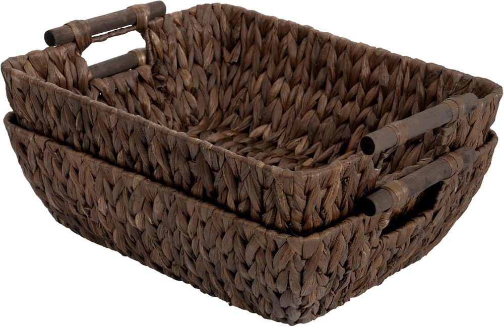 StorageWorks Wicker Storage Baskets for Shelves, 2 Pack Brown Large Basket