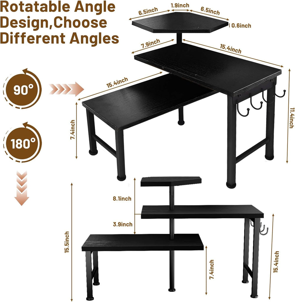 Counter Organizer Shelf, 3 Tier Moveable Black Corner Shelf Organizer with Ho...
