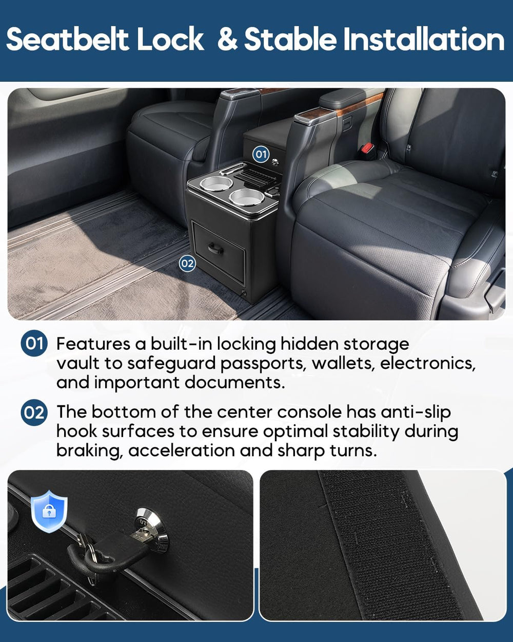 Center Console Between Seat with Lock, Cup & Phone Holder, Regular