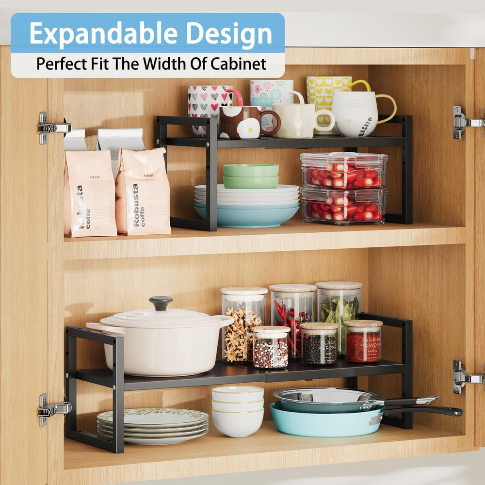 2 Pack Expandable Kitchen Cabinet Shelves Organizer,Heavy Duty Metal Shelving...