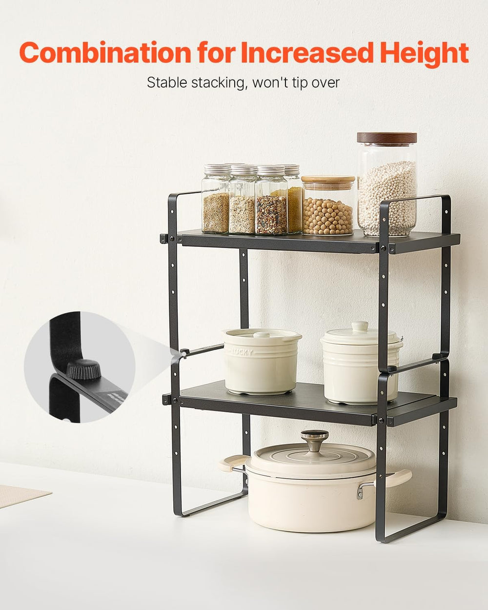 VEVOR Adjustable Kitchen Cabinet Shelf Organizer, Expandable 2 Tier Cabinet S...