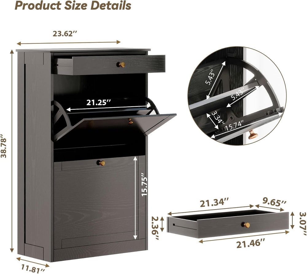 Shoe Storage Cabinet with 2 Flip Drawers, Shoe Cabinet Organizer, Black
