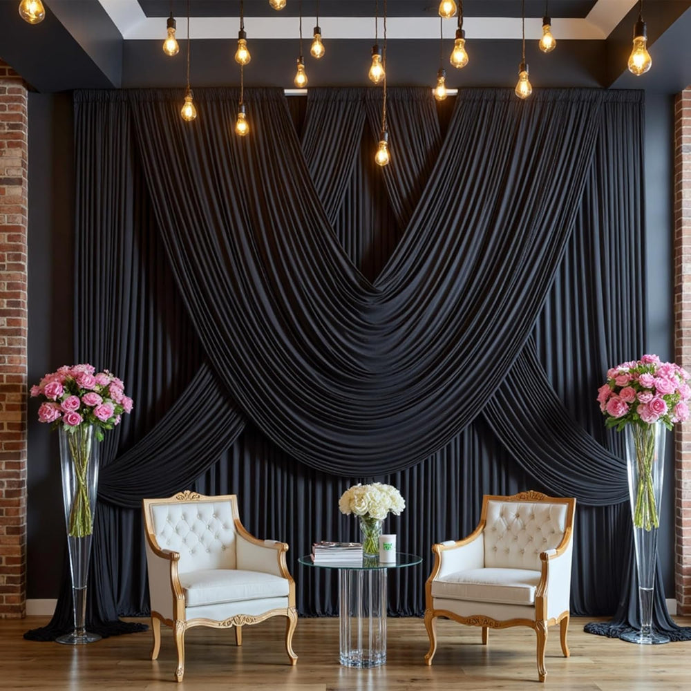 30 ft x 10 ft Wrinkle Free Black Backdrop Curtain for Parties, 6 Panels Silky...