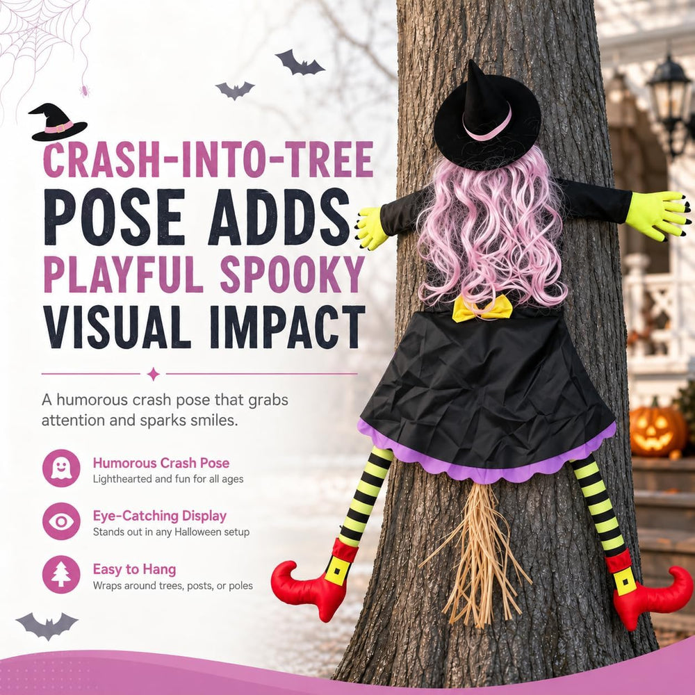Halloween Decoration Outdoor, Tree Hugging Witch with Pink Hair