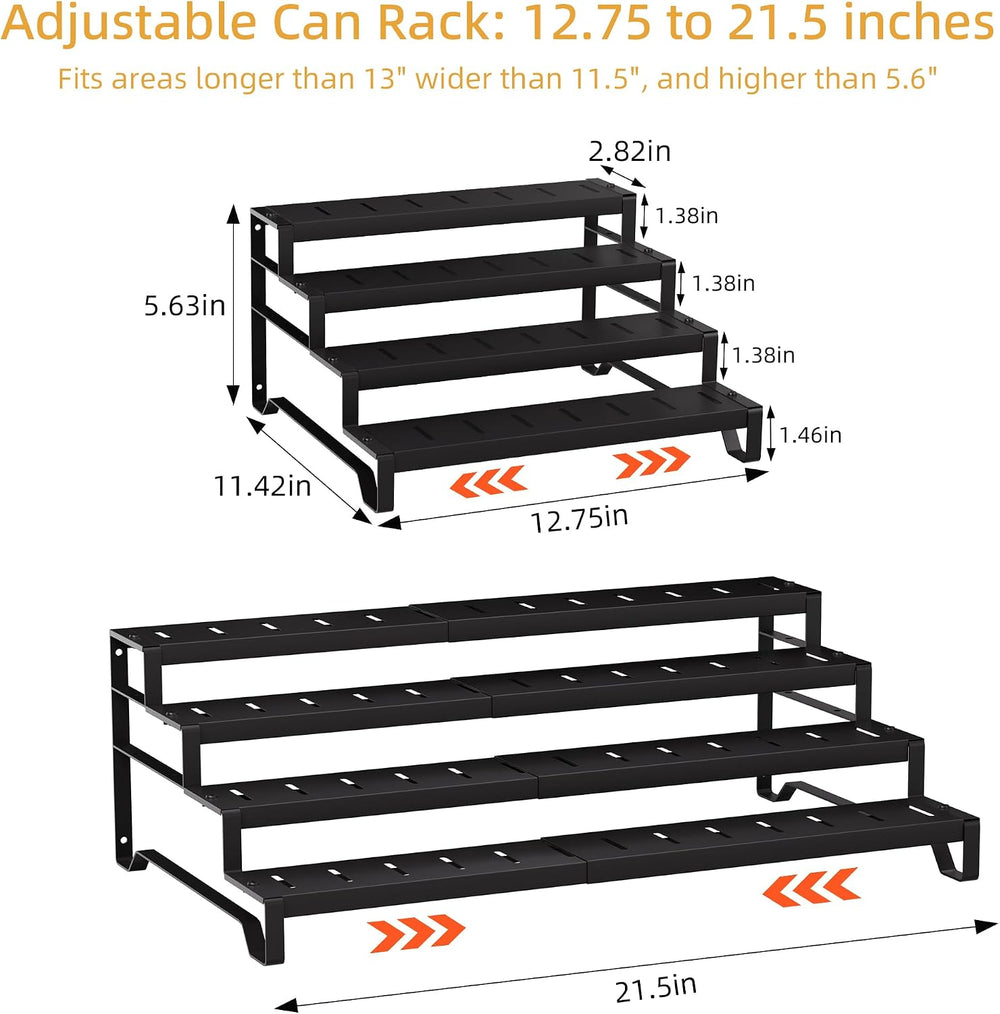 Expandable Can Organizer for Pantry, 4 Tier Metal Canned Food Storage