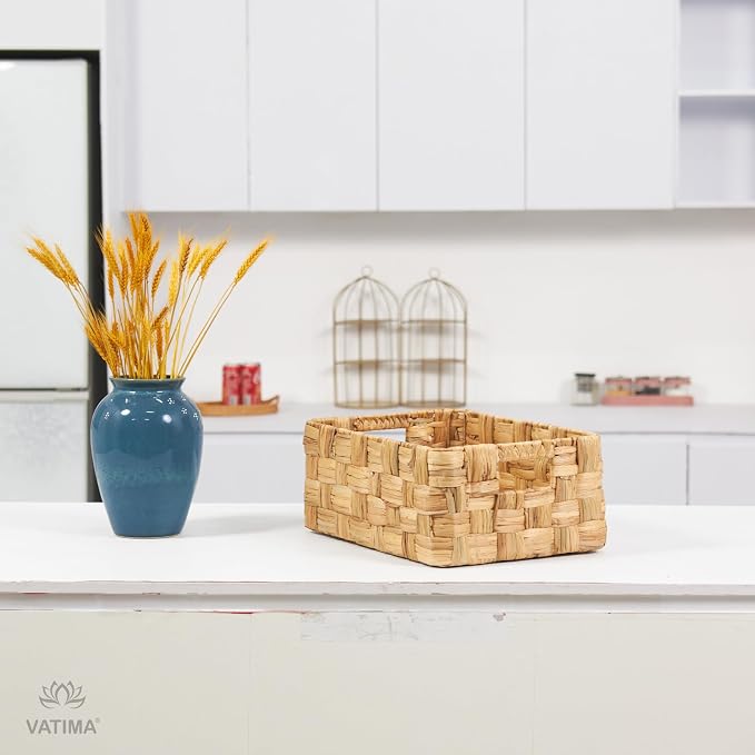 Vatima Jumbo Wicker Storage Basket, Large Hyacinth Organizer, 16.9x12.1x7.1H