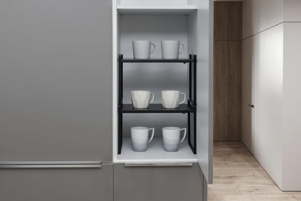 Expandable Shelf for Cabinets, Cabinet Shelf Riser, 12" Black