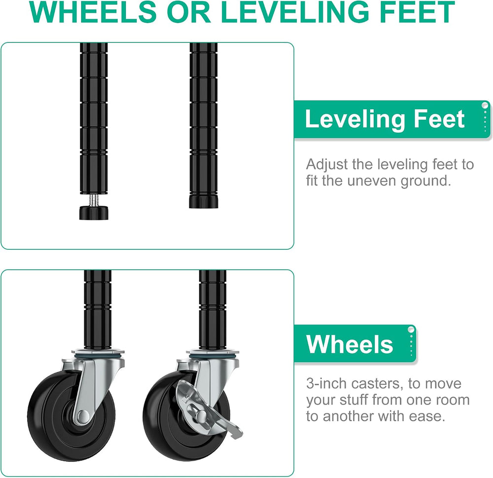 Folews 4-Tier Shelving Unit with Wheels, Metal Rolling Storage Shelves