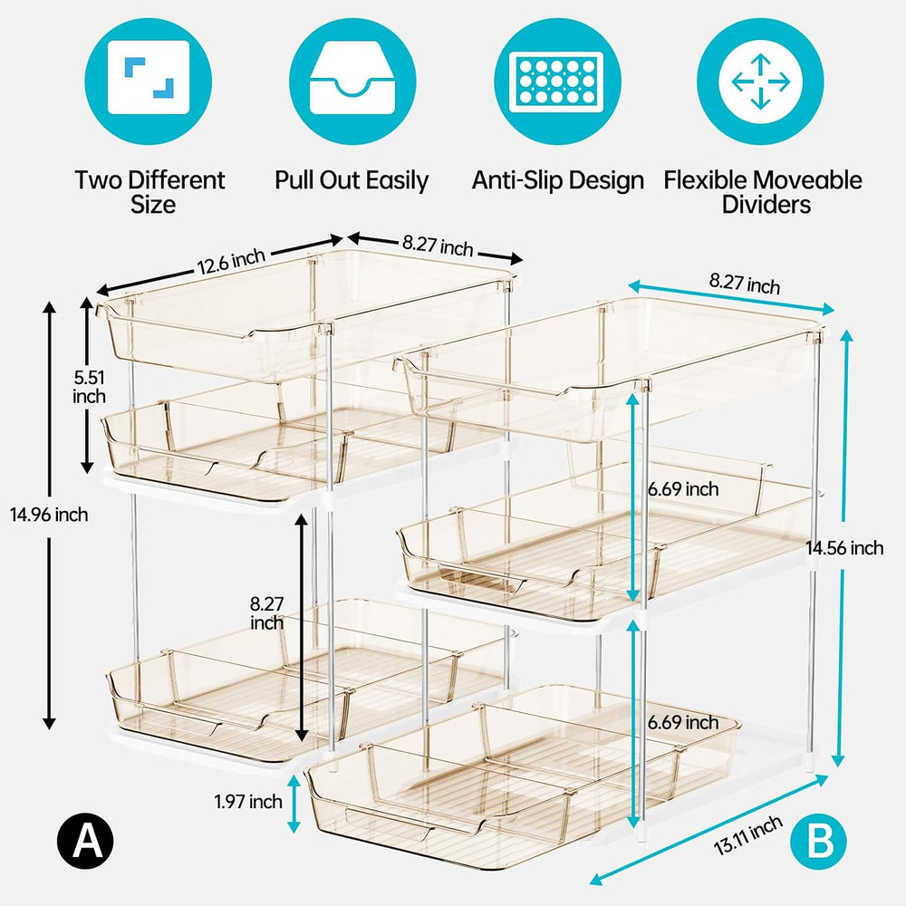 Delamu 2 Pack 3-Tier Bathroom Under Sink Organizers and Storage, Multi-Purpos...