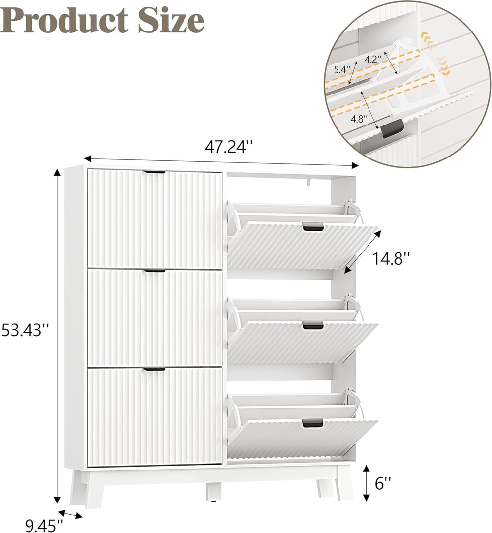 HUANLEGO Shoe Cabinet Storage for Entryway with 6 Flip Drawers, White