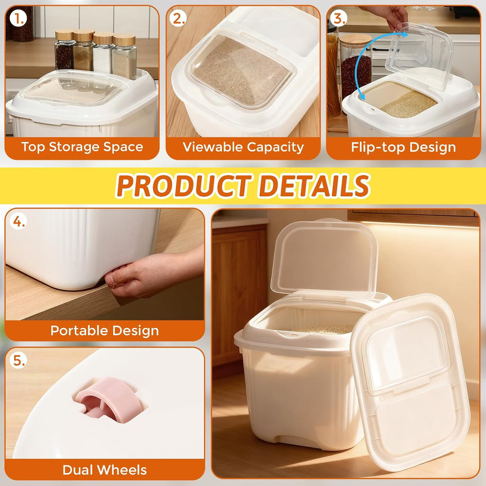 Blushtier 4 Pack Flour Bins with Wheels, White, 20 Lbs