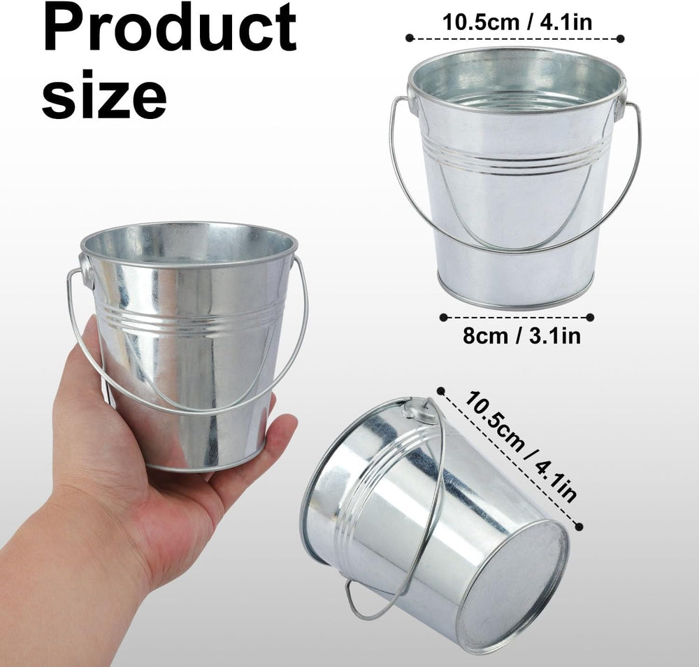 25 PCS 4.1 inch Galvanized Mini Tin Buckets, Silver Metal Buckets with Handle...