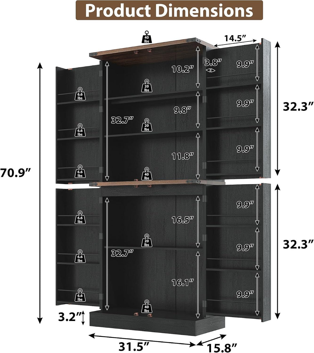 71" Tall Kitchen Pantry Cabinet, Farmhouse Tall Kitchen Storage Cabinet ...