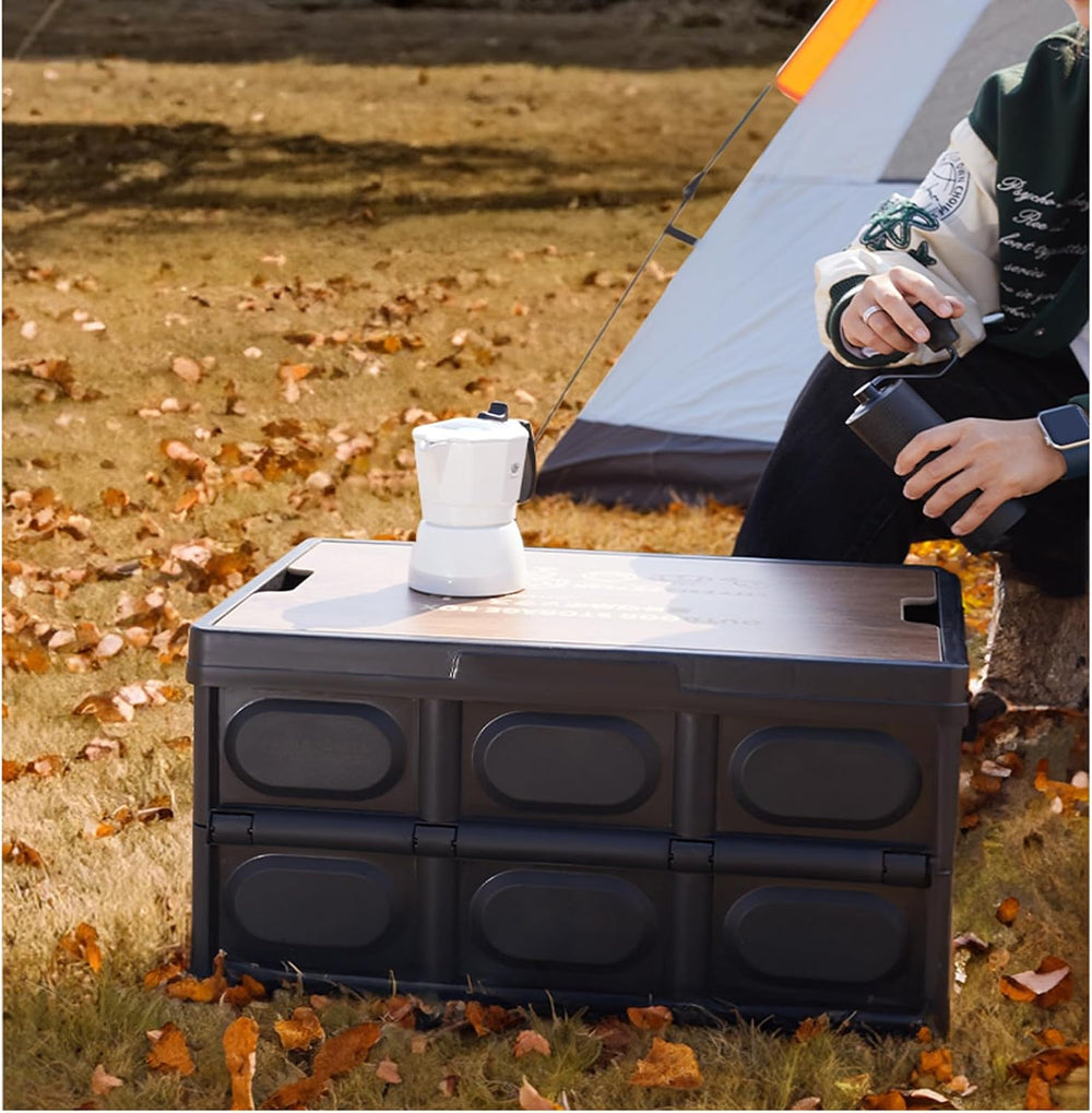 Plastic Collapsible Trunk Organizer Box, Camping Crate with Lid 30L 2 Packs