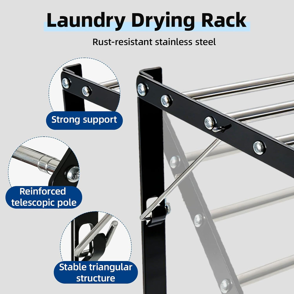 Wall Mounted Drying Rack 13-23", Retractable Space Saving, Black