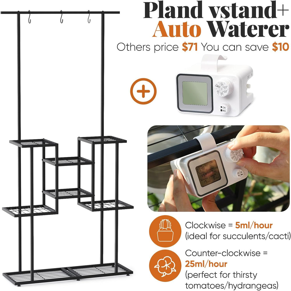 4 Tier Plant Stand with Automatic Drip Watering System, Indoor Outdoor Metal ...