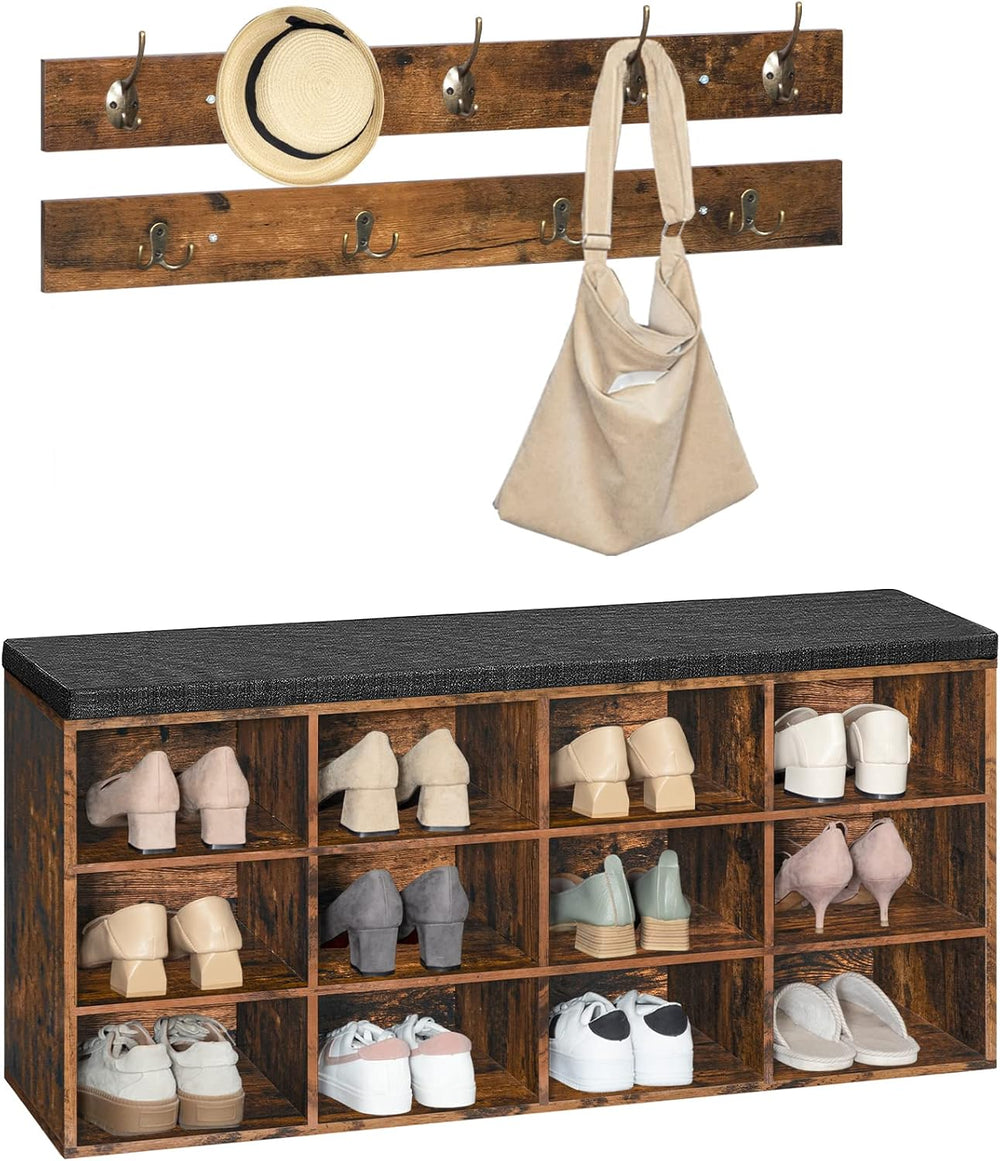HOOBRO Shoe Storage Bench with Cushion, 39.4" L Entryway Bench with 12 C...
