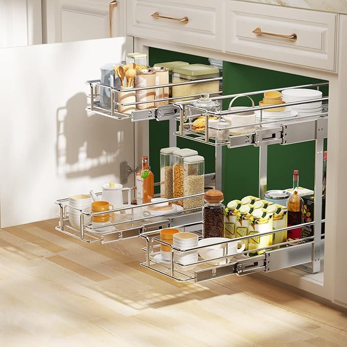 LOVMOR 2 Tier Individual Pull Out Cabinet Organizer 9" W x 21½" D, ...