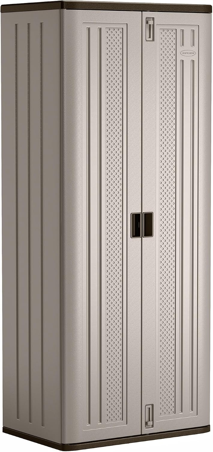 Suncast 72-Inch Tall Storage Cabinet, Platinum Resin Garage Storage Cabinet