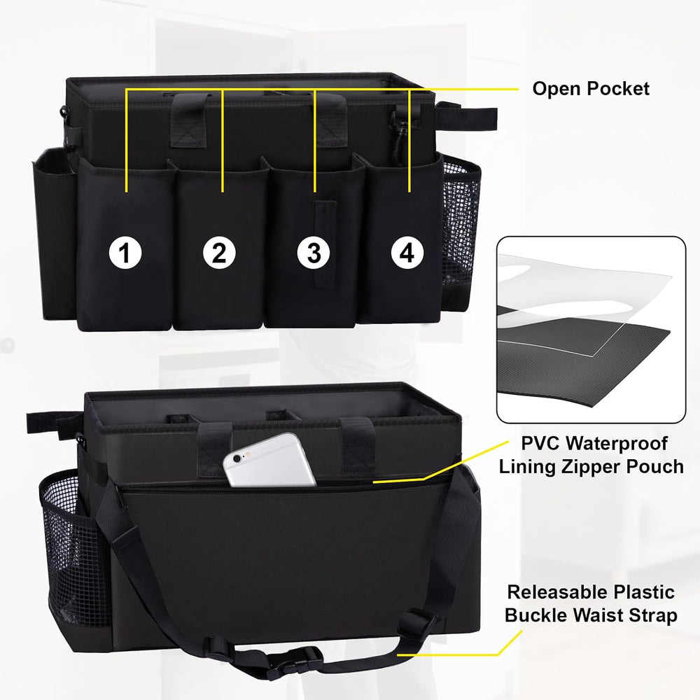 Wearable Large Cleaning Caddy Bag for Housekeepers (Black)