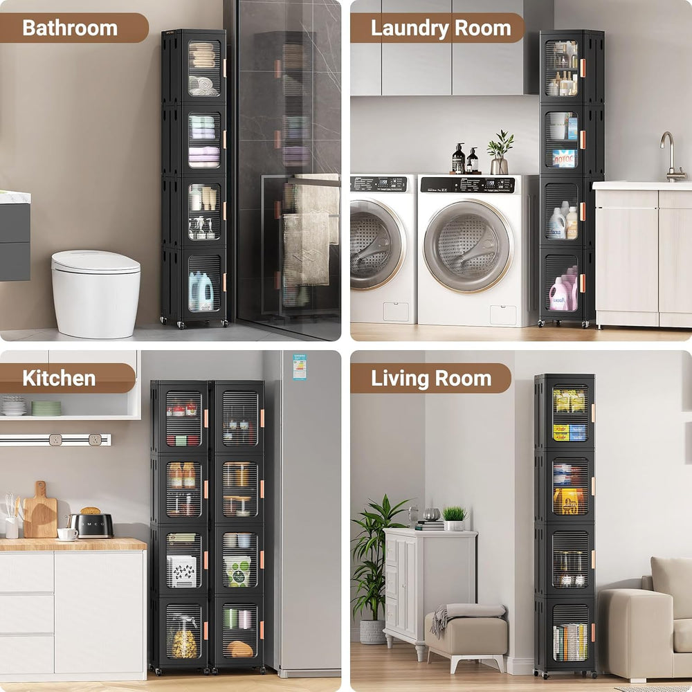 BROVIEW 3-Tier Tall Narrow Storage Cabinet Organizer, Slim Bathroom Cabinets ...