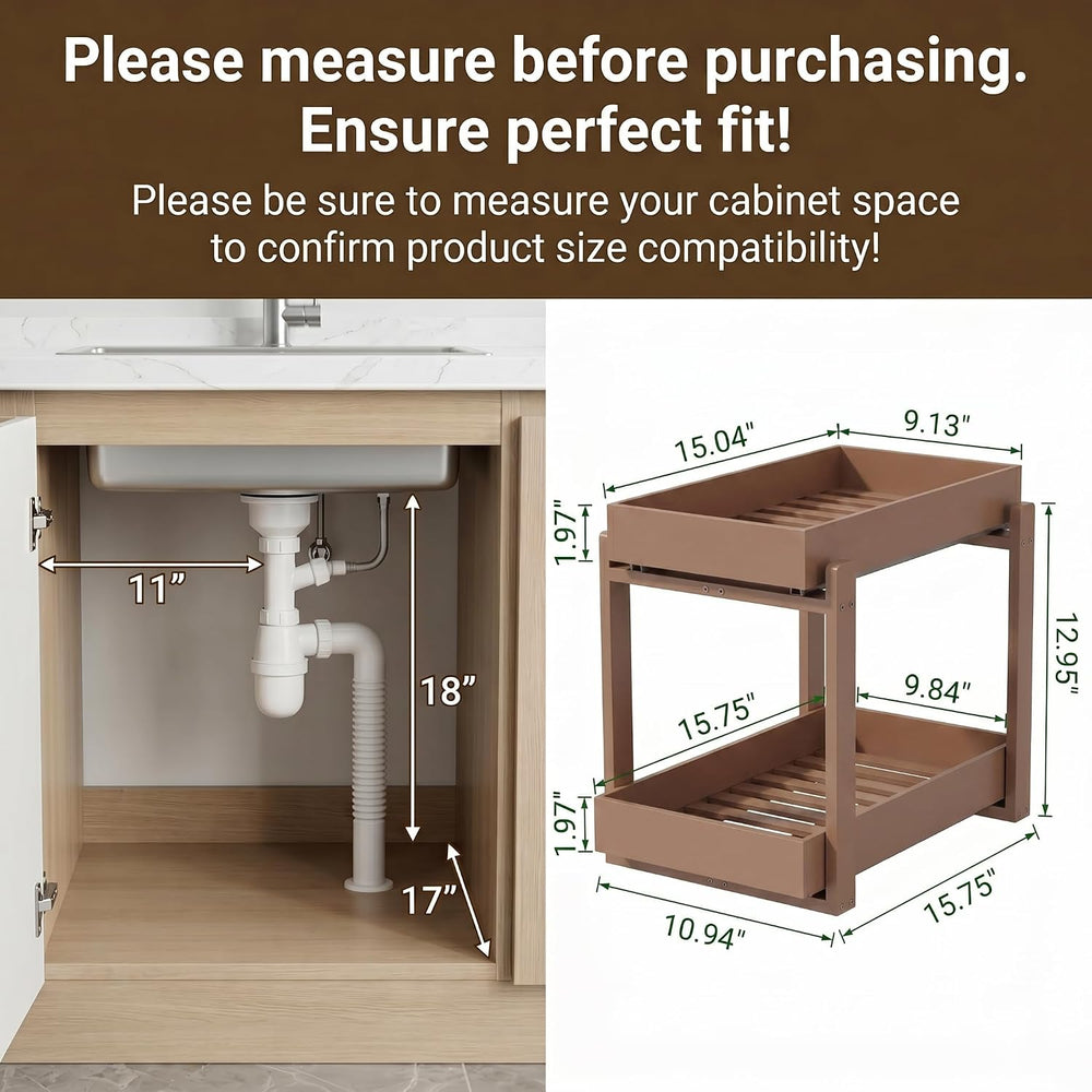 Bamboo Under Sink Storage 2 Tier Pull Out Cabinet Organizer
