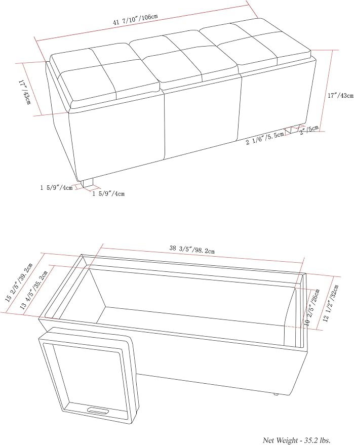 SIMPLIHOME Avalon 42 inch Wide Contemporary Rectangle Storage Ottoman in