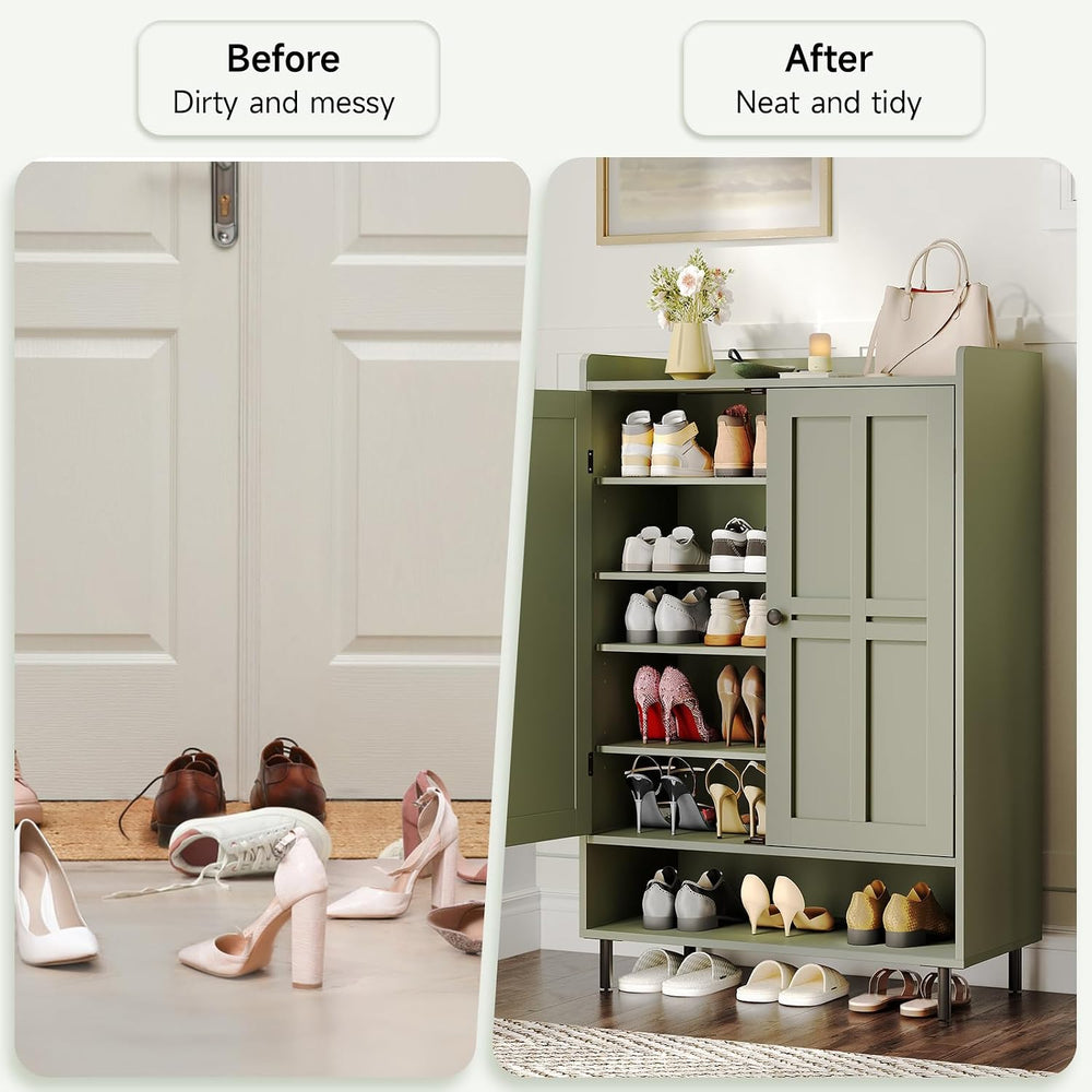 ONBRILL Shoe Cabinet with Cross Molding Doors, 6-Tier Shoe Storage(Green)