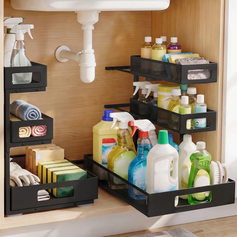 3 Tier Under Sink Organizer for Bathroom, Pull Out Drawers, 2 Pack