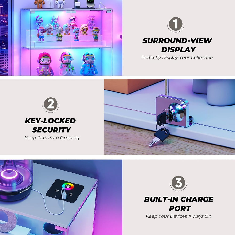 VersionTECH. Glass Display Cabinet with RGB LED Lights, Full-View Display, 3-...