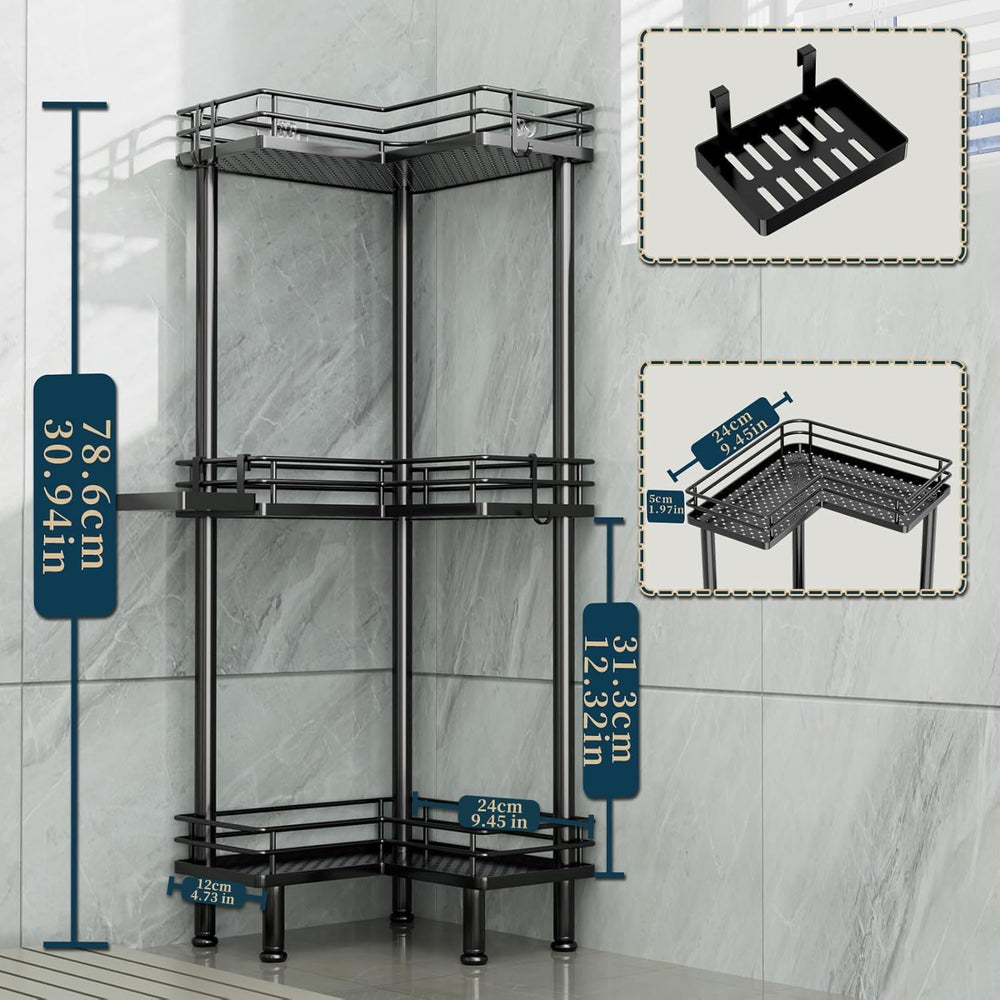 Corner Shower Caddy Standing - 3-Tier Stainless Steel Shower Shelves Rack, Ba...